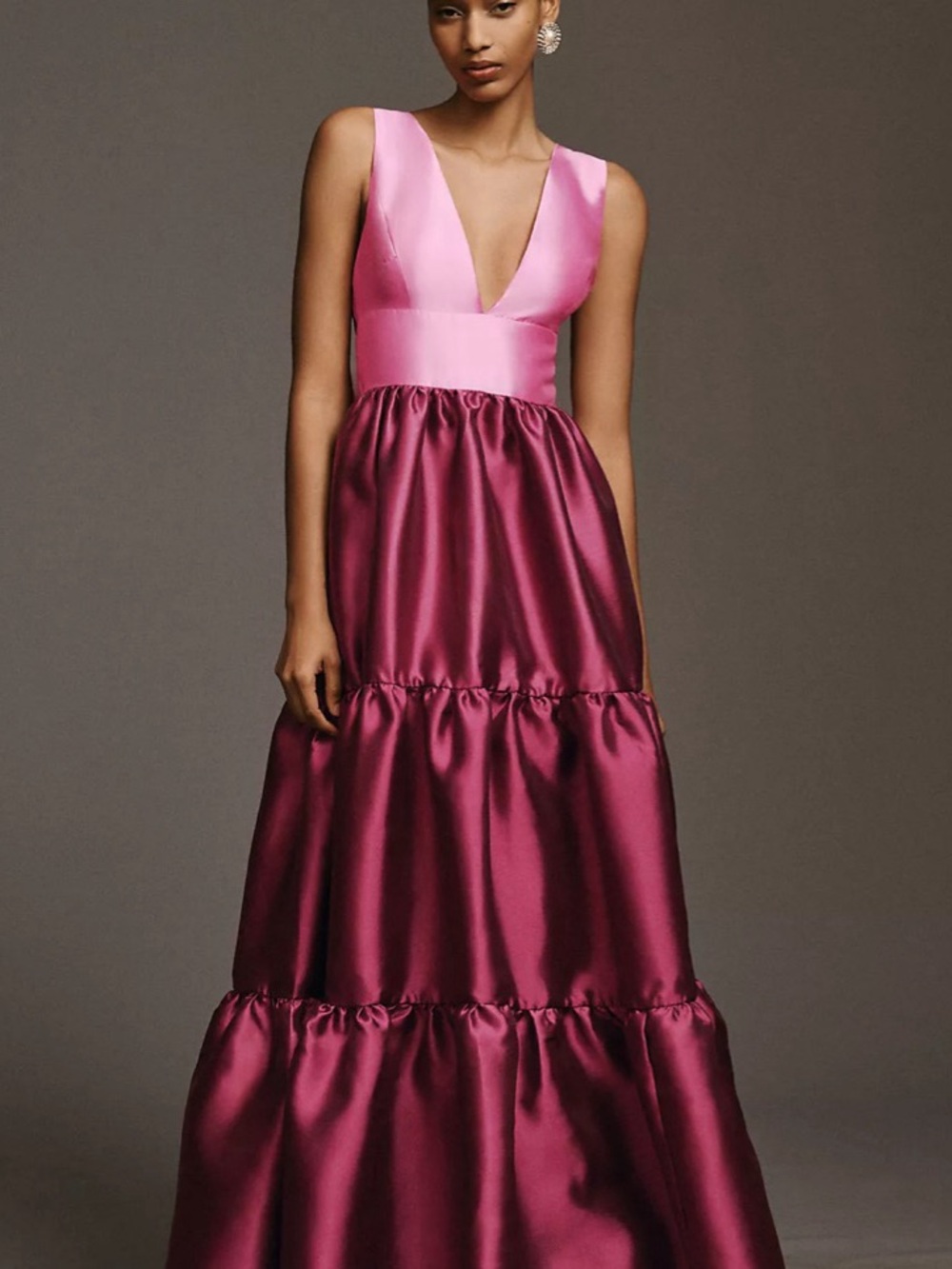 Hutch Harlo Deep-V Back Bow Tiered Gown